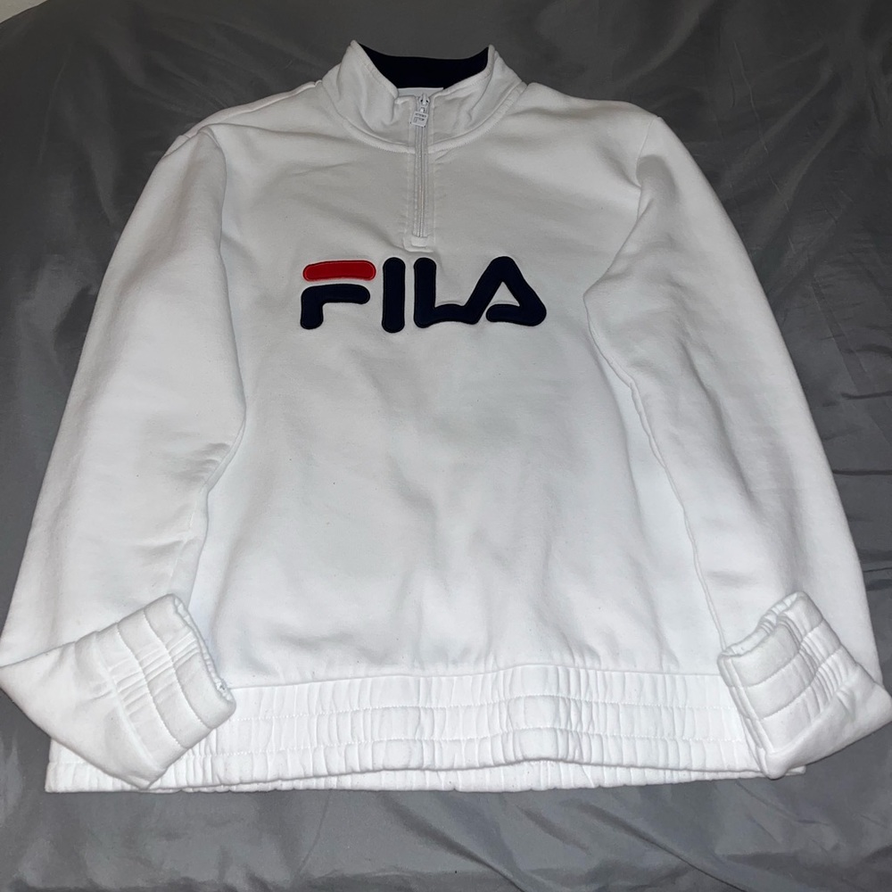 FILA White Half-Zip Logo Pullover Sweater